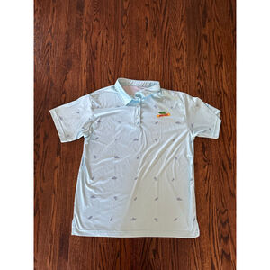 Men's DEKALB Light Blue Polo Shirt L with Gray Farm Equipment Print